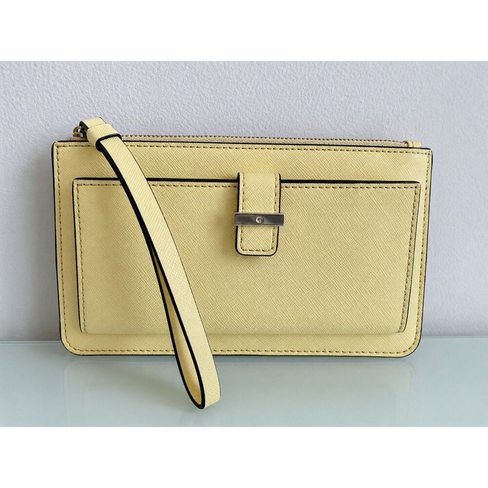 Kate Spade New York Yellow Saffiano Leather Wristlet Wallet Clutch Zip Organizer